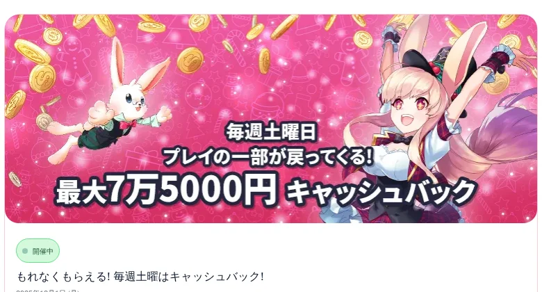 ミスティーノの毎週土曜キャッシュバックのキャンペーン