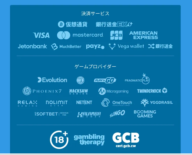 ベラジョンカジノの決済サービス(クレジットカード・銀行送金・電子決済)とゲームプロバイダーの一覧
