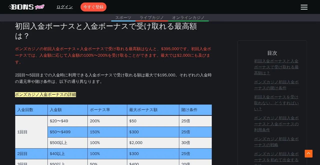 公式ブログ「初回入金ボーナス」