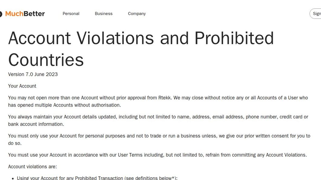 Account Violations and Prohibited Countries
