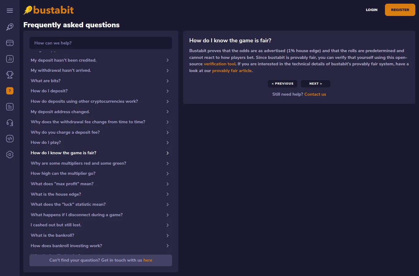 バスタビットのFAQ How do I know the game is fair? Provably Fairの説明