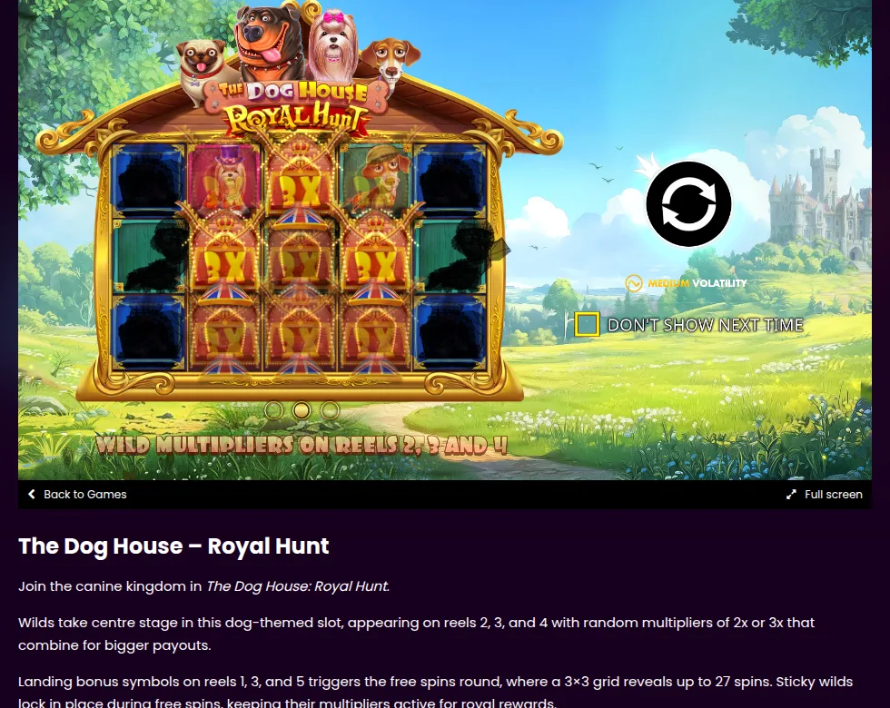 Pragmatic Play公式サイトのThe Dog House – Royal Huntのページ