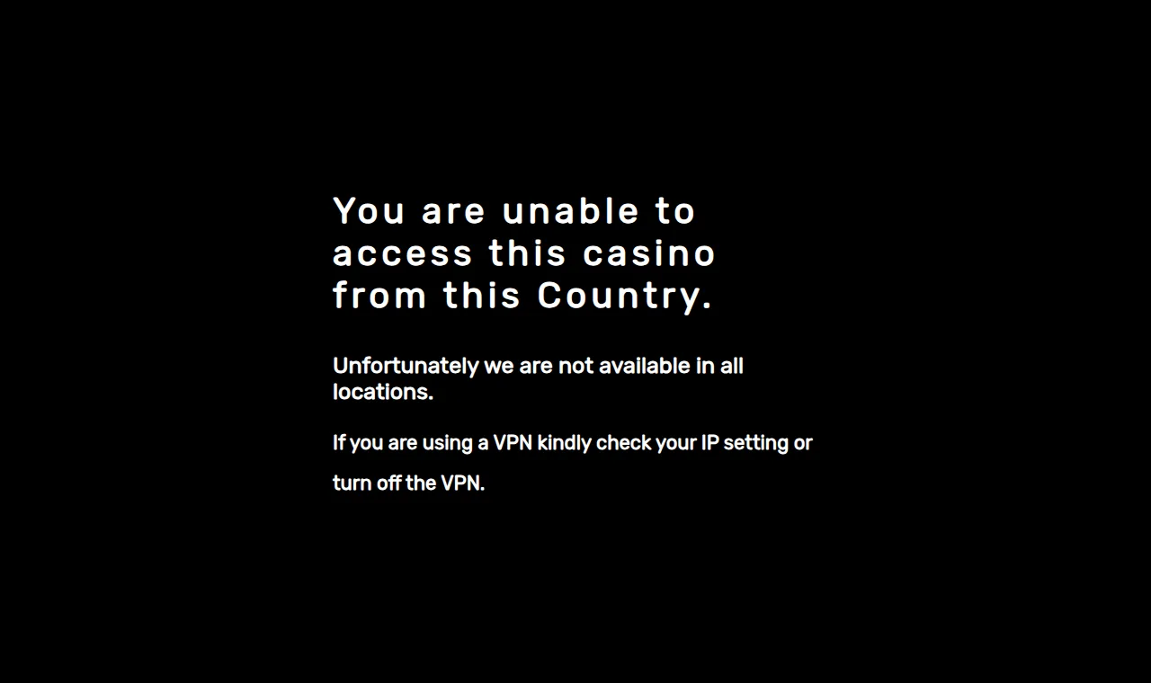 royalvegascasino.comを日本から開いた画面（You are unable to access this casino from this Country.）