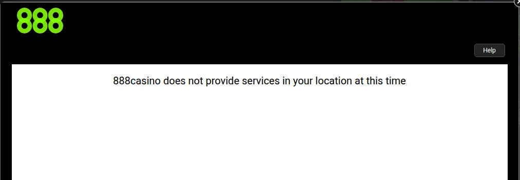 888casino.comで登録ボタンを押した画面（888casino does not provide services in your location at this time）