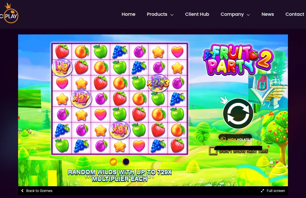 Pragmatic Play公式サイトのFruit Party 2（フルーツパーティー2）のデモ画面