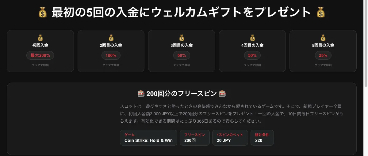ボンズカジノの200回分のフリースピン