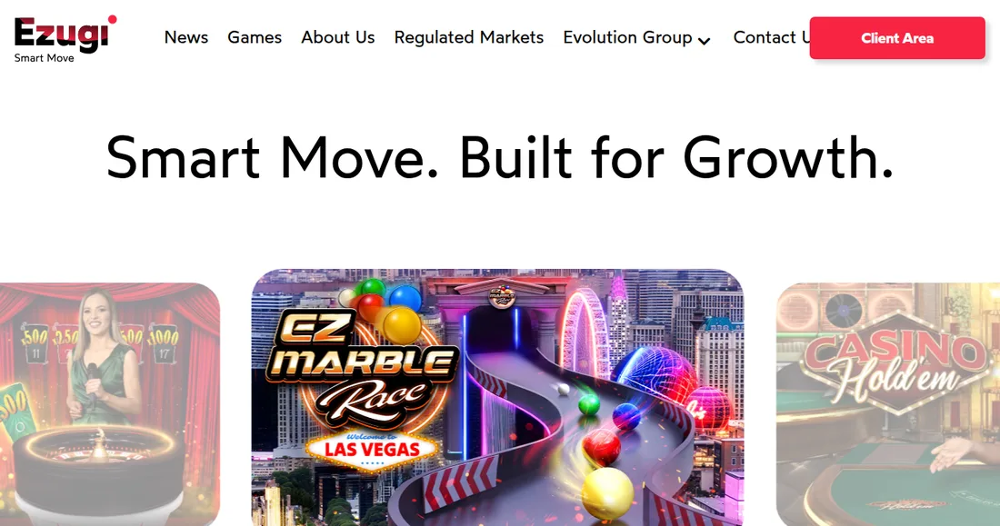 Ezugi公式サイトのトップページ「Smart Move. Built for Growth.」