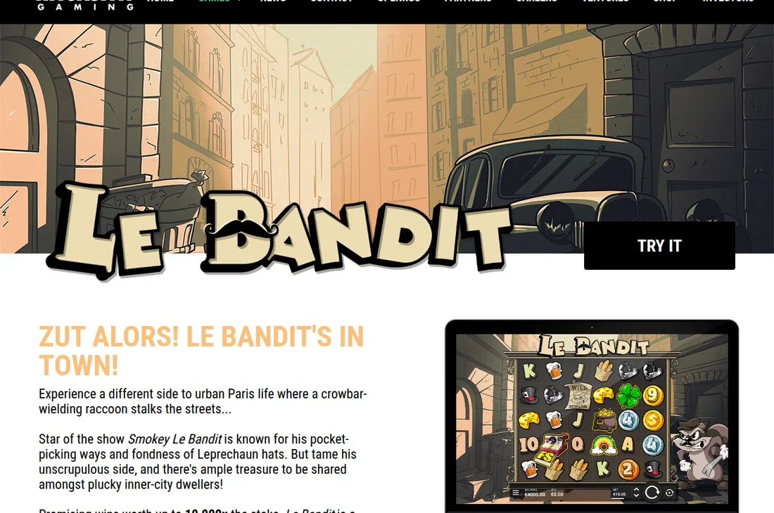 Hacksaw Gaming公式サイトのLe Banditのゲームページ（6リール×5段・最大10,000倍）