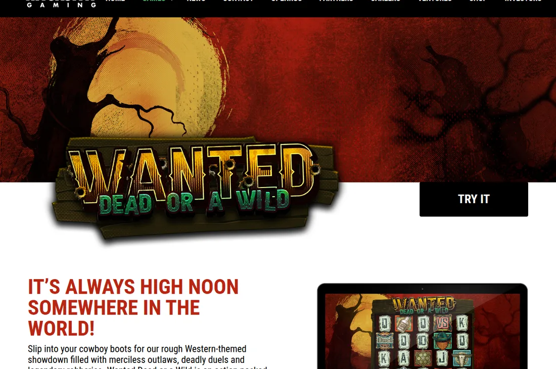 Hacksaw Gaming公式サイトのWanted Dead or a Wildのゲームページ