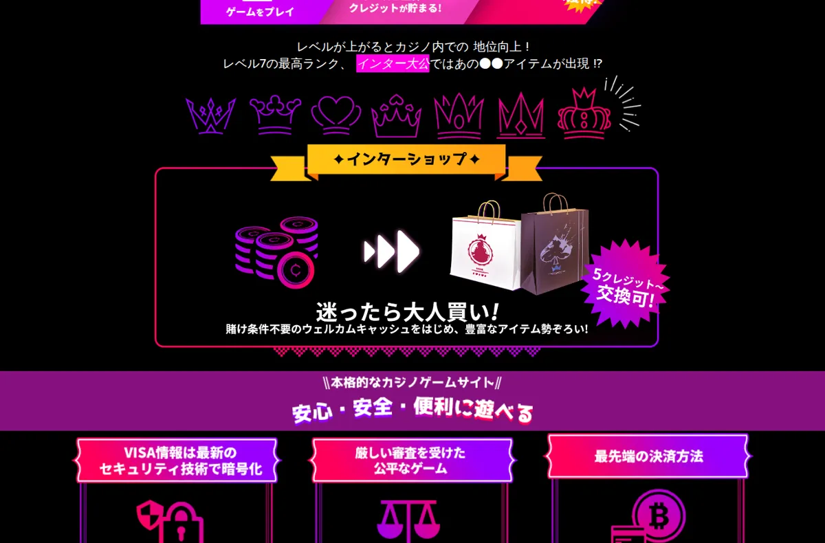 インターカジノのロイヤリティ紹介：レベル7「インター大公」とインターショップ
