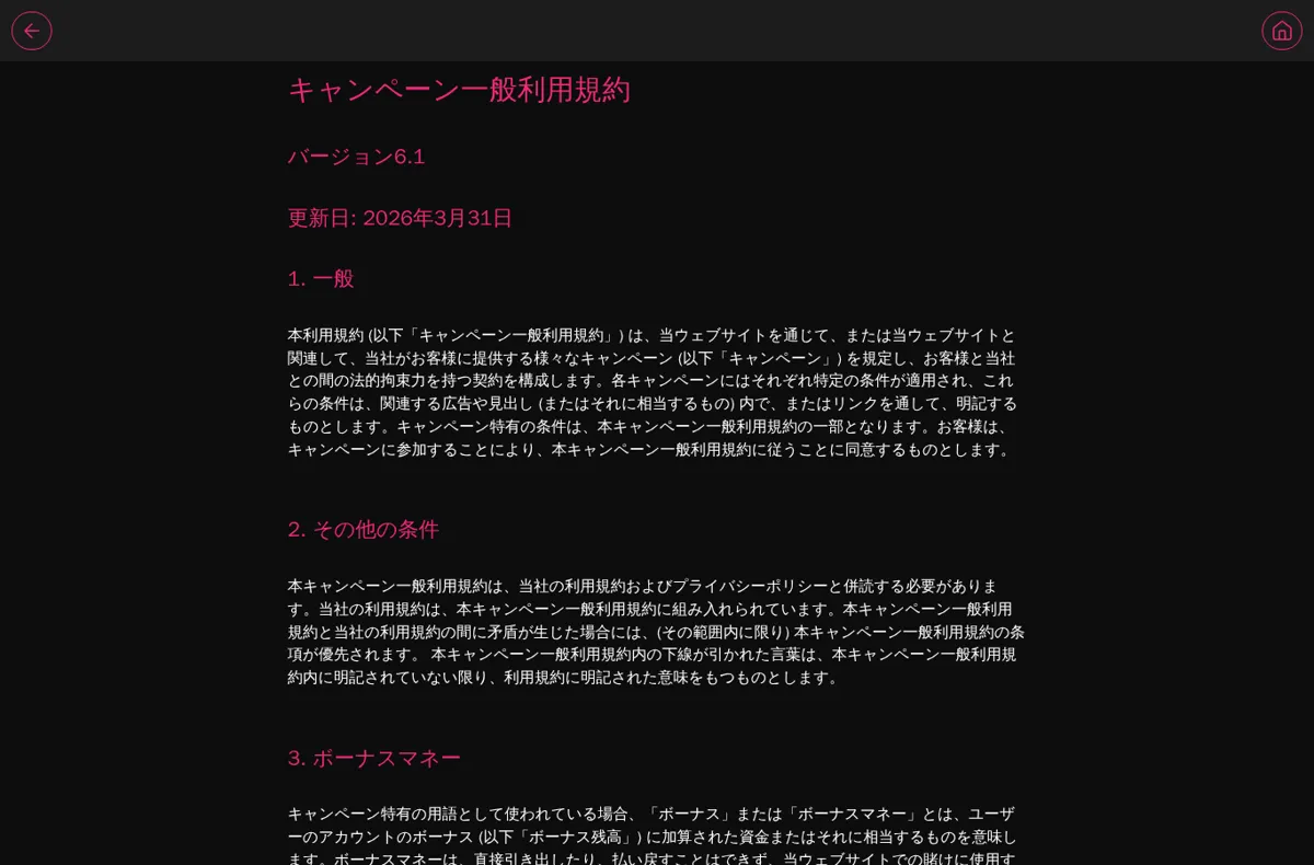 インターカジノのキャンペーン一般利用規約(バージョン6.1)