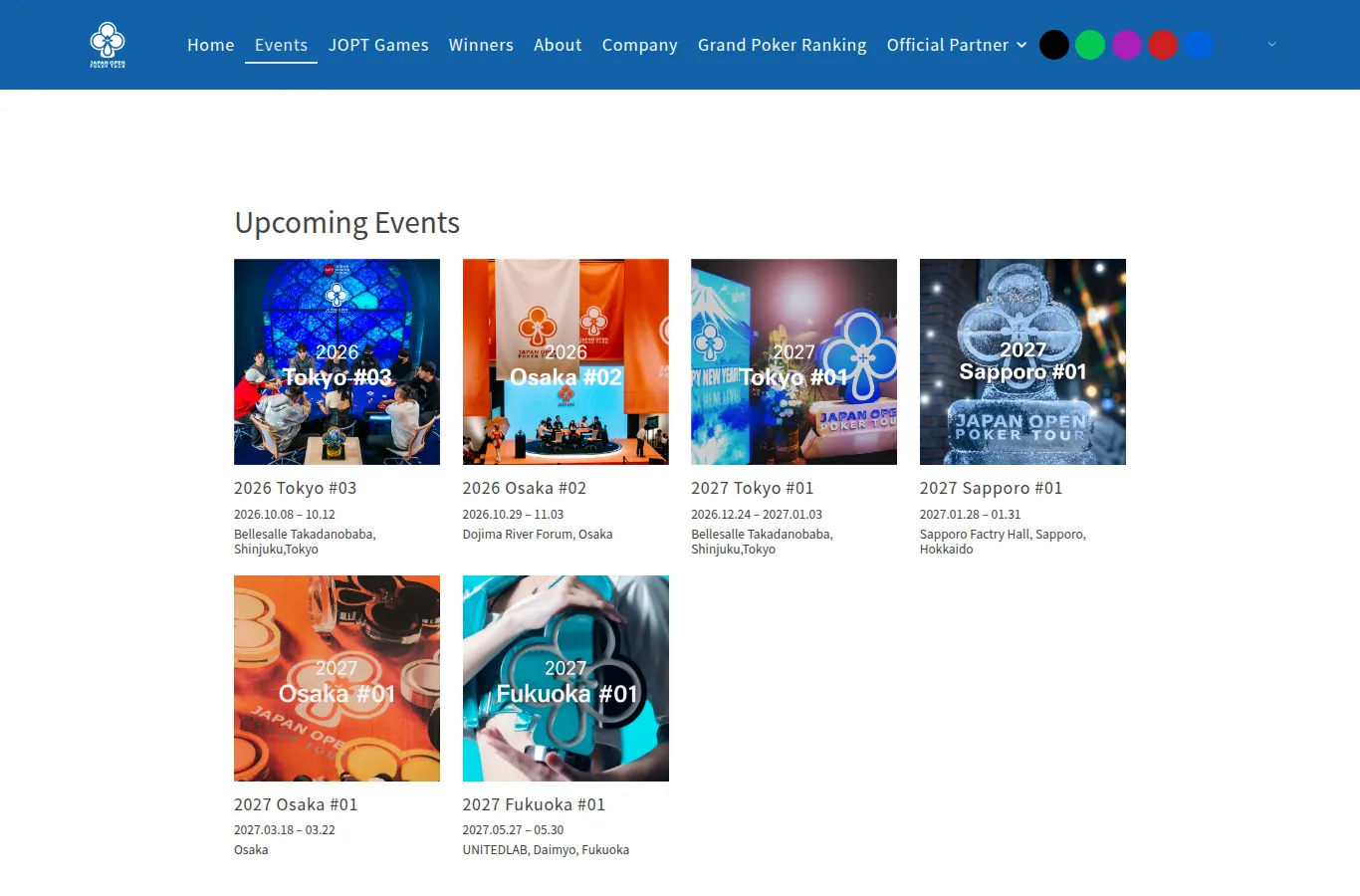 JOPT upcoming events: 2026 Tokyo #03, Osaka #02, 2027 Tokyo, Sapporo, Osaka and Fukuoka