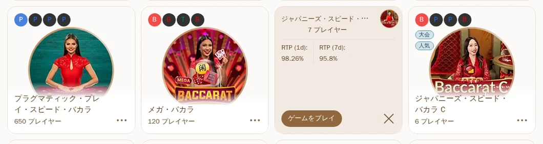 ジャパニーズ・スピード・バカラのRTP表示