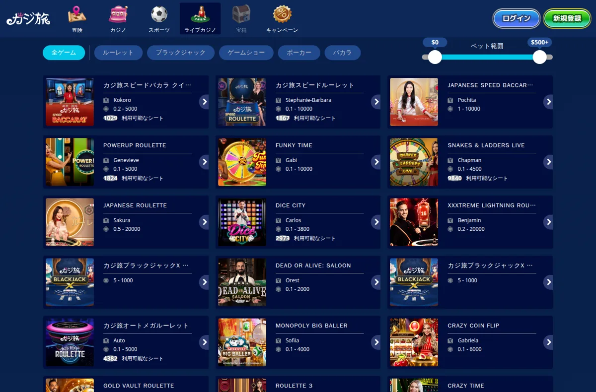 CasiTabi live casino with original Speed Baccarat and Blackjack X tables