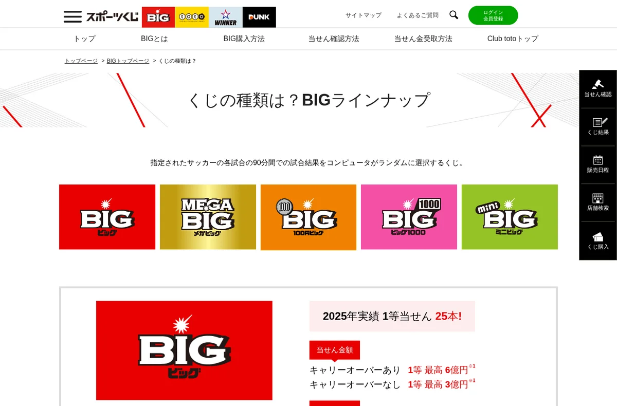 スポーツくじオフィシャルサイト「くじの種類は？BIGラインナップ」