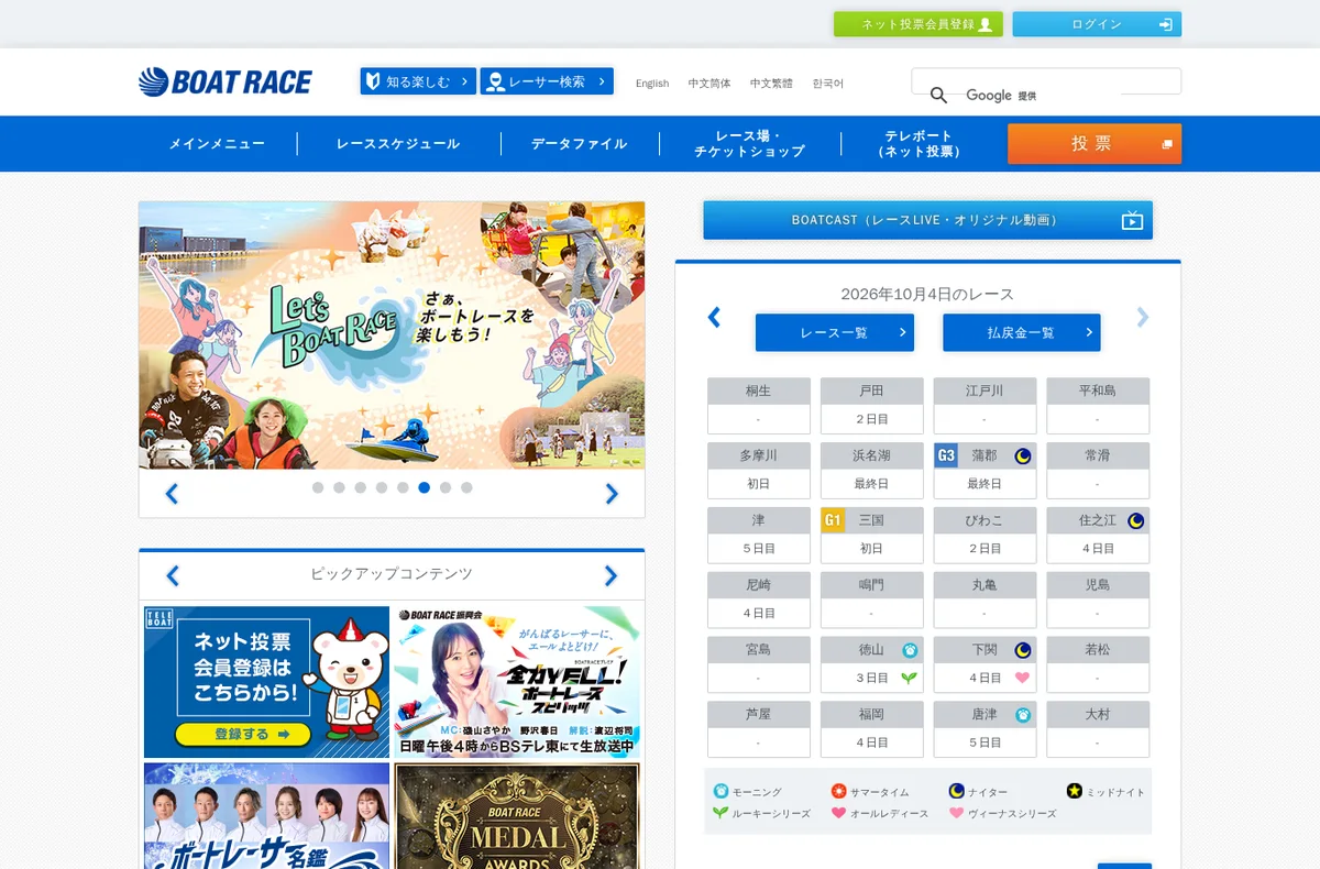 BOAT RACE official website home page