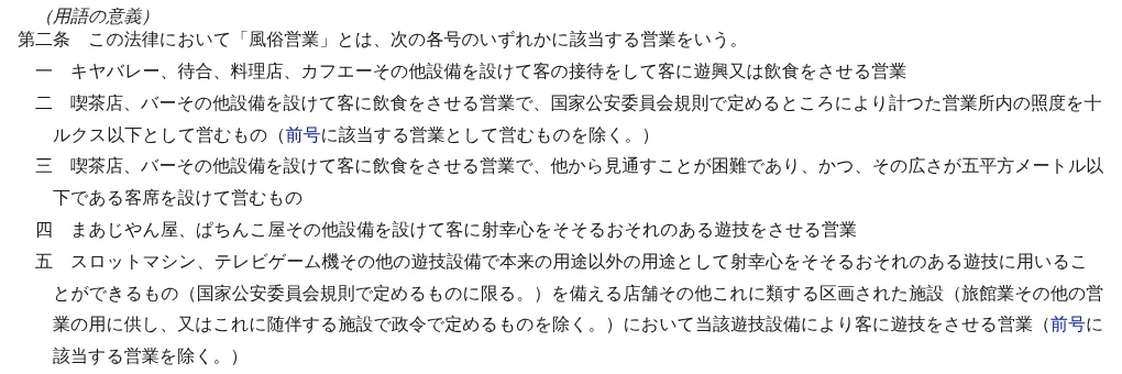Amusement Business Act Article 2 on e-Gov: mahjong parlours and pachinko parlours
