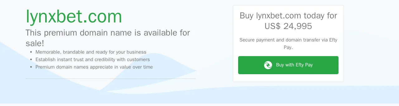 lynxbet.comのドメイン販売ページ(「This premium domain name is available for sale!」US$ 24,995)