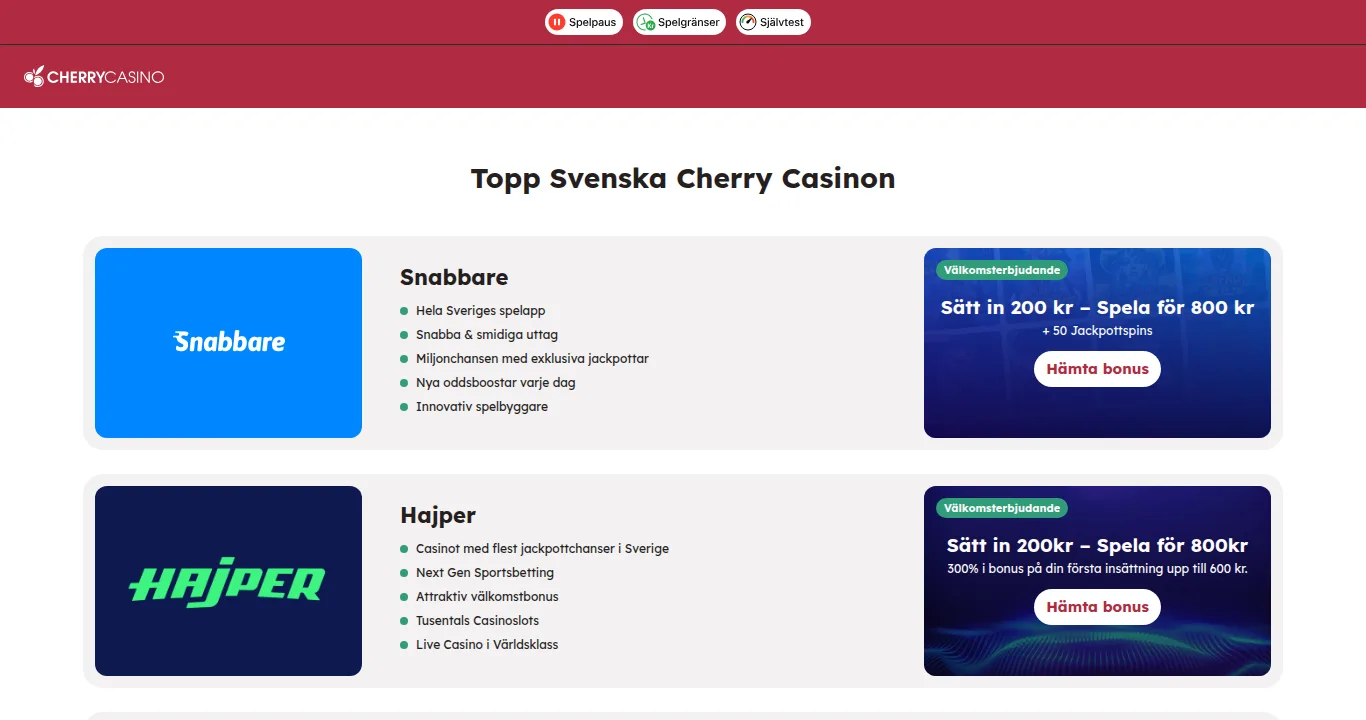 manekichi.comを開くと表示されるスウェーデン語のcherrycasino.seのページ