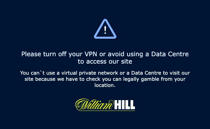 William Hillスポーツの「VPNまたはデータセンターからのアクセス不可」表示